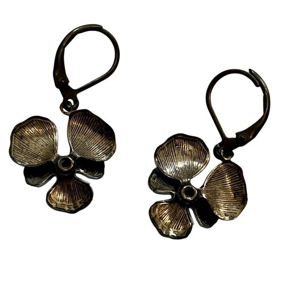 🌴 Blue Enamel Flower Dangle Earrings – Vintage Style - Picture 2 of 6